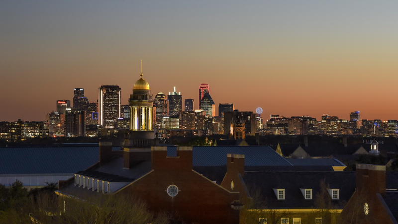 The Dallas, Texas skyline at sunset