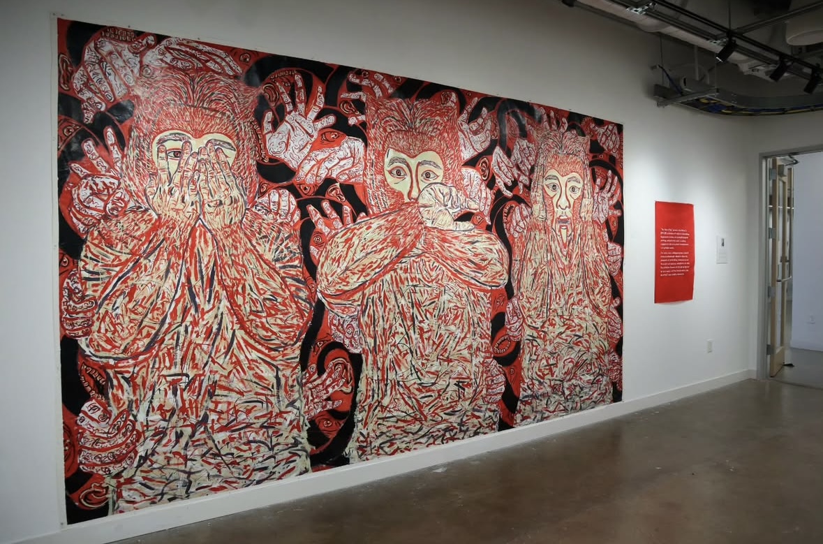 Painting by senior student Naw Nhkum for his solo exhibition "The Wait of Red"