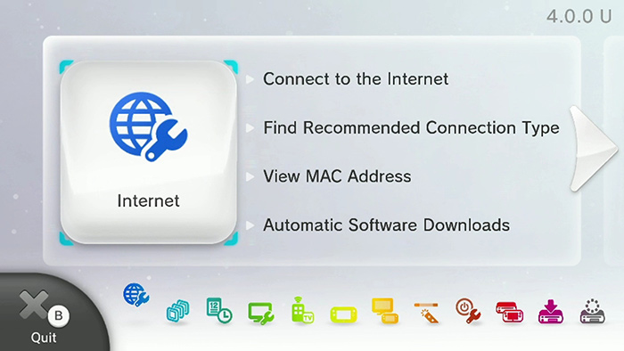 Using the Left Stick select the 'Internet' icon and press the A Button. 