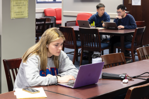 Student using a laptop